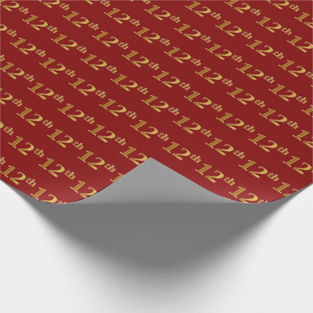 Red, Faux Gold 12th (Twelfth) Event Wrapping Paper (Corner)