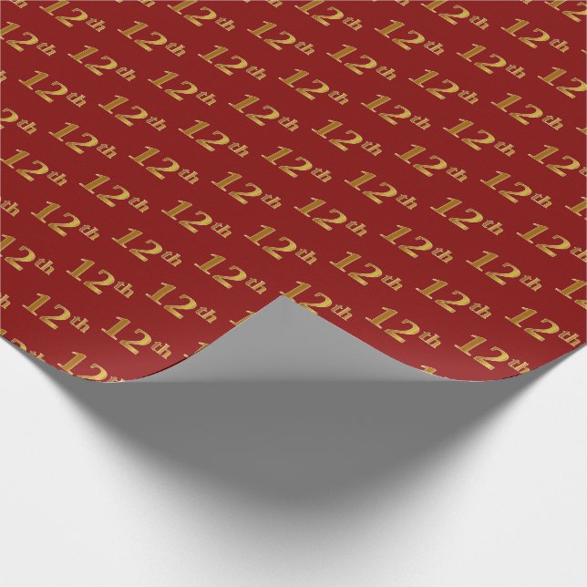 Red, Faux Gold 12th (Twelfth) Event Wrapping Paper (Corner)