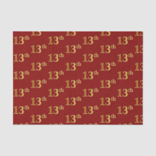 Red, Faux Gold 13th (Thirteenth) Event Tissue Paper