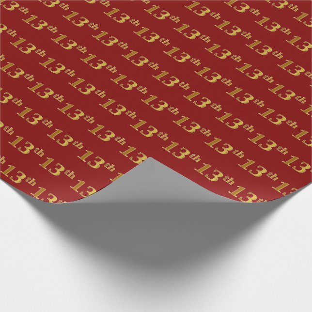 Red, Faux Gold 13th (Thirteenth) Event Wrapping Paper (Corner)