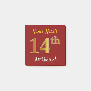 Red, Faux Gold 14th Birthday, With Custom Name Post-it Notes