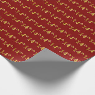 Red, Faux Gold 14th (Fourteenth) Event Wrapping Paper
