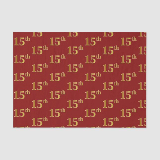 Red, Faux Gold 15th (Fifteenth) Event Tissue Paper (Front)