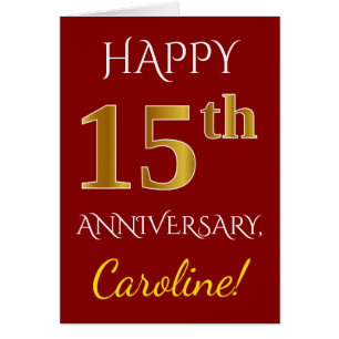 Red, Faux Gold 15th Wedding Anniversary + Name