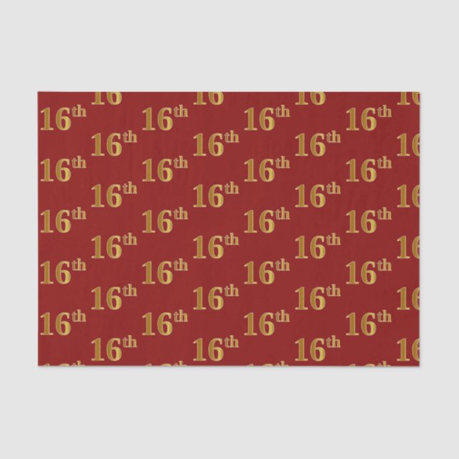 Red, Faux Gold 16th (Sixteenth) Event Tissue Paper (Front)