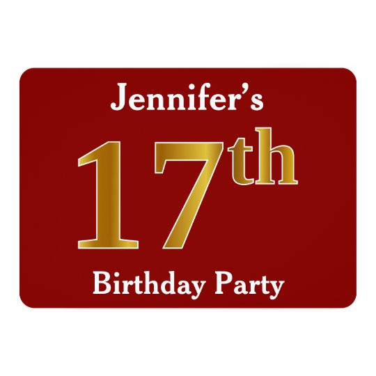 Red, Faux Gold 17th Birthday Party + Custom Name Card