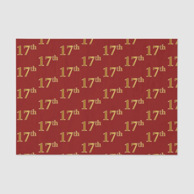 Red, Faux Gold 17th (Seventeenth) Event Tissue Paper (Front)