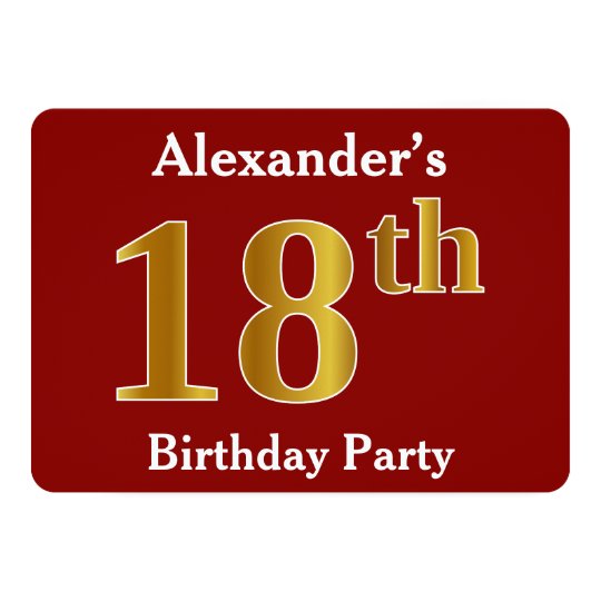 Red, Faux Gold 18th Birthday Party + Custom Name Card