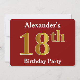 Red, Faux Gold 18th Birthday Party + Custom Name Invitation