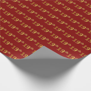 Red, Faux Gold 19th (Nineteenth) Event Wrapping Paper