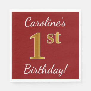 Red, Faux Gold 1st Birthday + Custom Name Napkin