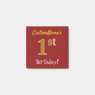 Red, Faux Gold 1st Birthday, With Custom Name Post-it Notes