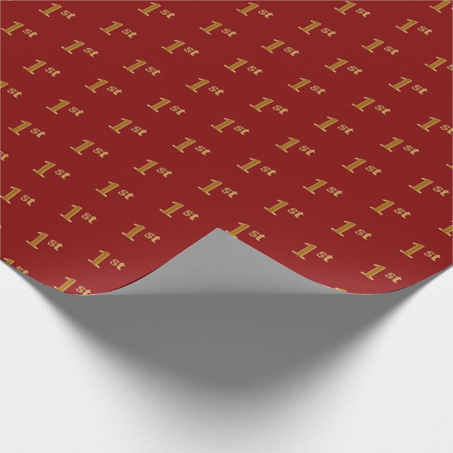 Red, Faux Gold 1st (First) Event Wrapping Paper (Corner)