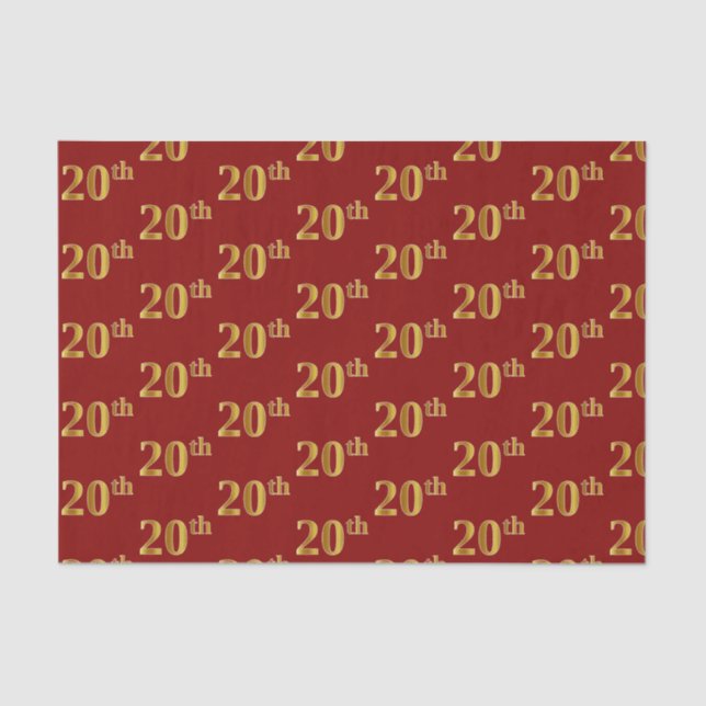 Red, Faux Gold 20th (Twentieth) Event Tissue Paper (Front)