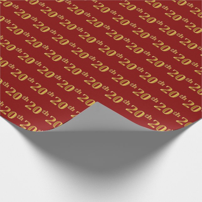 Red, Faux Gold 20th (Twentieth) Event Wrapping Paper (Corner)