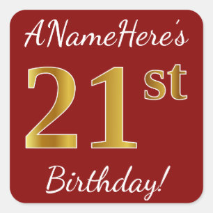 Red, Faux Gold 21st Birthday + Custom Name Sticker