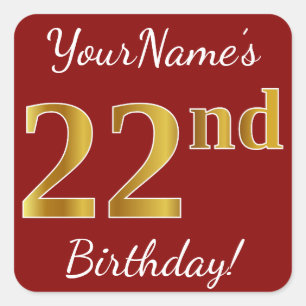 Red, Faux Gold 22nd Birthday + Custom Name Sticker