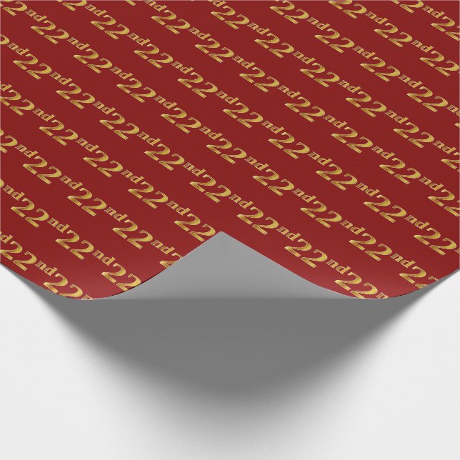 Red, Faux Gold 22nd (Twenty-Second) Event Wrapping Paper (Corner)