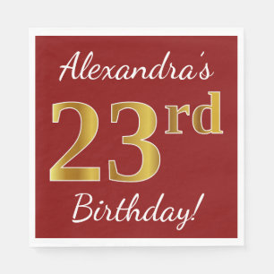 Red, Faux Gold 23rd Birthday + Custom Name Napkin