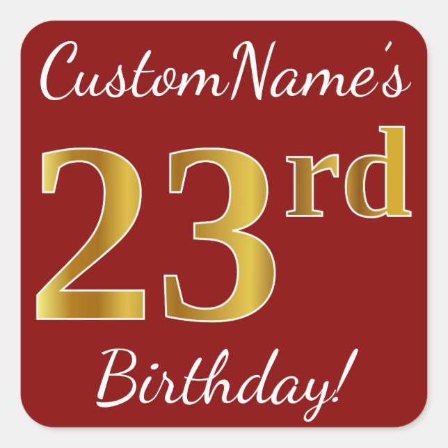 Red, Faux Gold 23rd Birthday + Custom Name Sticker (Front)
