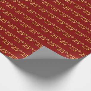 Red, Faux Gold 25th (Twenty-Fifth) Event Wrapping Paper