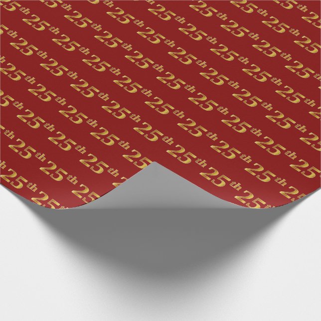 Red, Faux Gold 25th (Twenty-Fifth) Event Wrapping Paper (Corner)