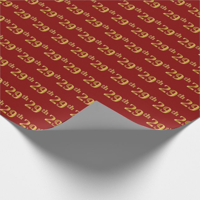 Red, Faux Gold 29th (Twenty-Ninth) Event Wrapping Paper (Corner)