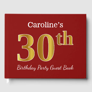 Red, Faux Gold 30th Birthday Party + Custom Name Guest Book