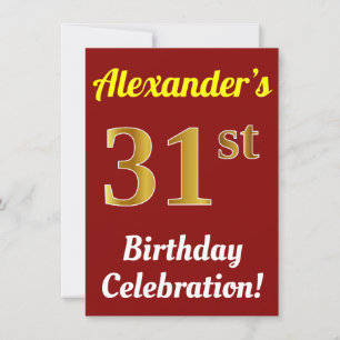 Red, Faux Gold 31st Birthday Celebration + Name Invitation