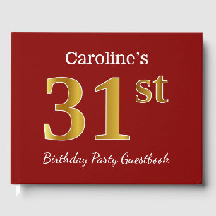 Red, Faux Gold 31st Birthday Party + Custom Name Guest Book