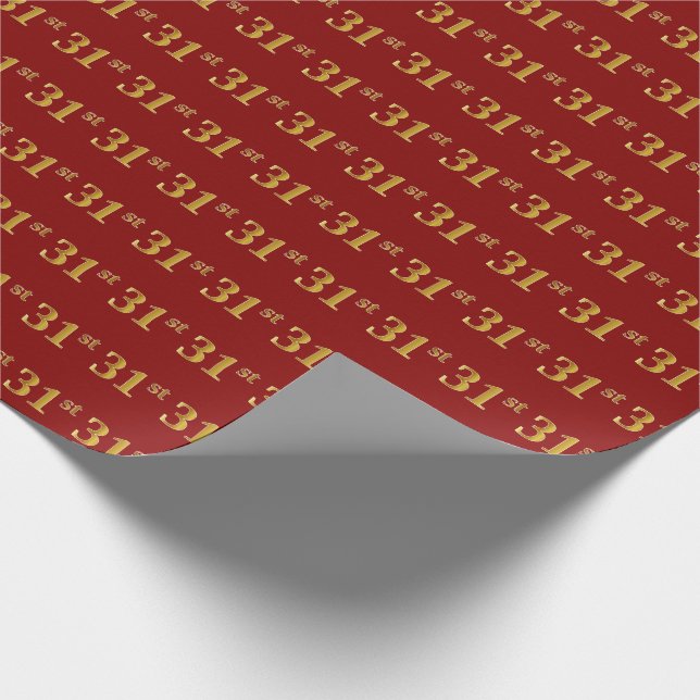 Red, Faux Gold 31st (Thirty-First) Event Wrapping Paper (Corner)