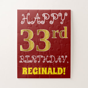 Red, Faux Gold 33rd Birthday + Custom Name Puzzle
