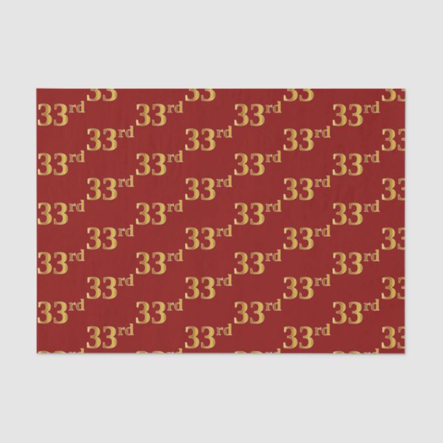 Red, Faux Gold 33rd (Thirty-Third) Event Tissue Paper (Front)
