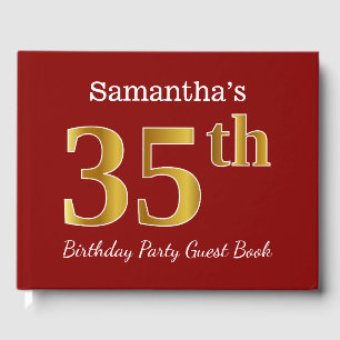 Red, Faux Gold 35th Birthday Party + Custom Name Guest Book