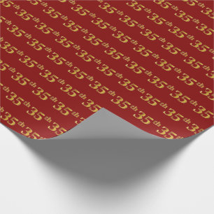 Red, Faux Gold 35th (Thirty-Fifth) Event Wrapping Paper