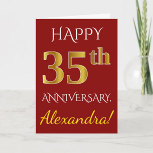 Red, Faux Gold 35th Wedding Anniversary + Name Card