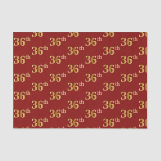 Red, Faux Gold 36th (Thirty-Sixth) Event Tissue Paper (Front)