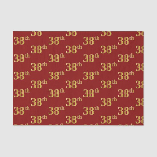 Red, Faux Gold 38th (Thirty-Eighth) Event Tissue Paper (Front)
