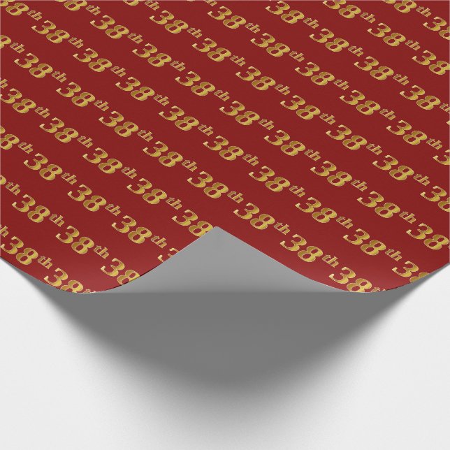 Red, Faux Gold 38th (Thirty-Eighth) Event Wrapping Paper (Corner)