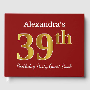 Red, Faux Gold 39th Birthday Party + Custom Name Guest Book