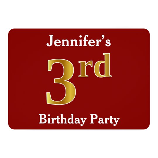 Red, Faux Gold 3rd Birthday Party + Custom Name Card