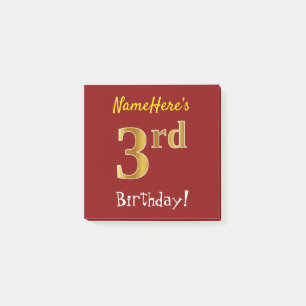 Red, Faux Gold 3rd Birthday, With Custom Name Post-it Notes