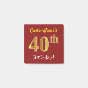Red, Faux Gold 40th Birthday, With Custom Name Post-it Notes