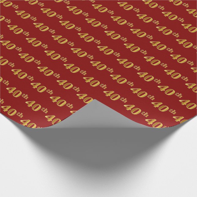 Red, Faux Gold 40th (Fortieth) Event Wrapping Paper (Corner)