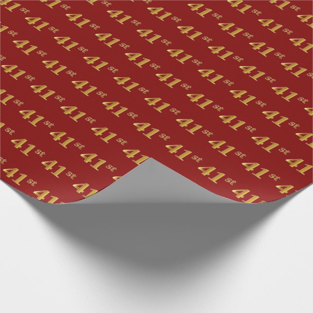 Red, Faux Gold 41st (Forty-First) Event Wrapping Paper (Corner)