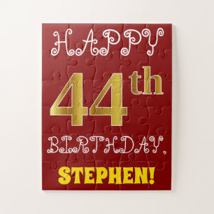 Red, Faux Gold 44th Birthday + Custom Name Puzzle