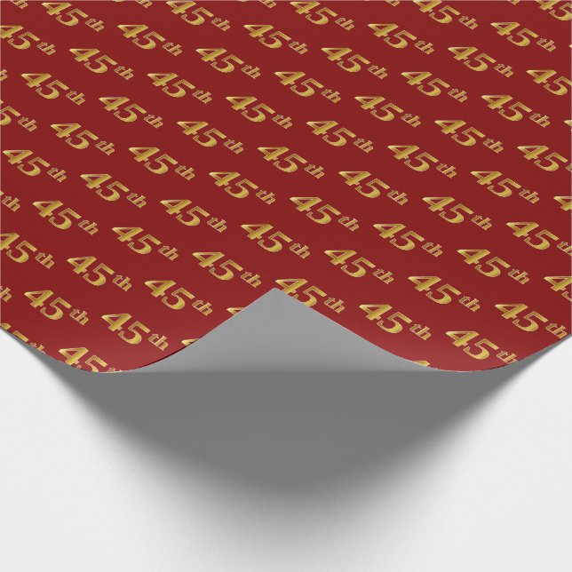 Red, Faux Gold 45th (Forty-Fifth) Event Wrapping Paper (Corner)