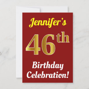 Red, Faux Gold 46th Birthday Celebration + Name Invitation