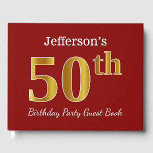 Red, Faux Gold 50th Birthday Party + Custom Name Guest Book