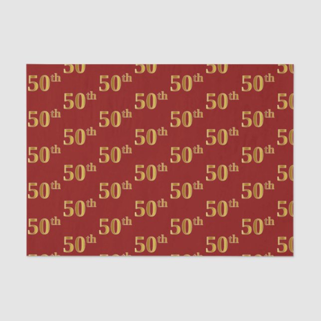 Red, Faux Gold 50th (Fiftieth) Event Tissue Paper (Front)